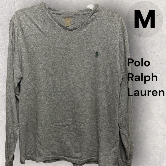 Polo Ralph Lauren Tops - Polo Ralph Lauren Womens V-Neck Long Sleeve T-Shirt Heather Grey Pony Logo M